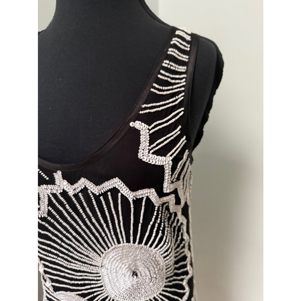French Connection black white sequin beaded shift dress Gatsby 1920s style sz 4 - Picture 3 of 6